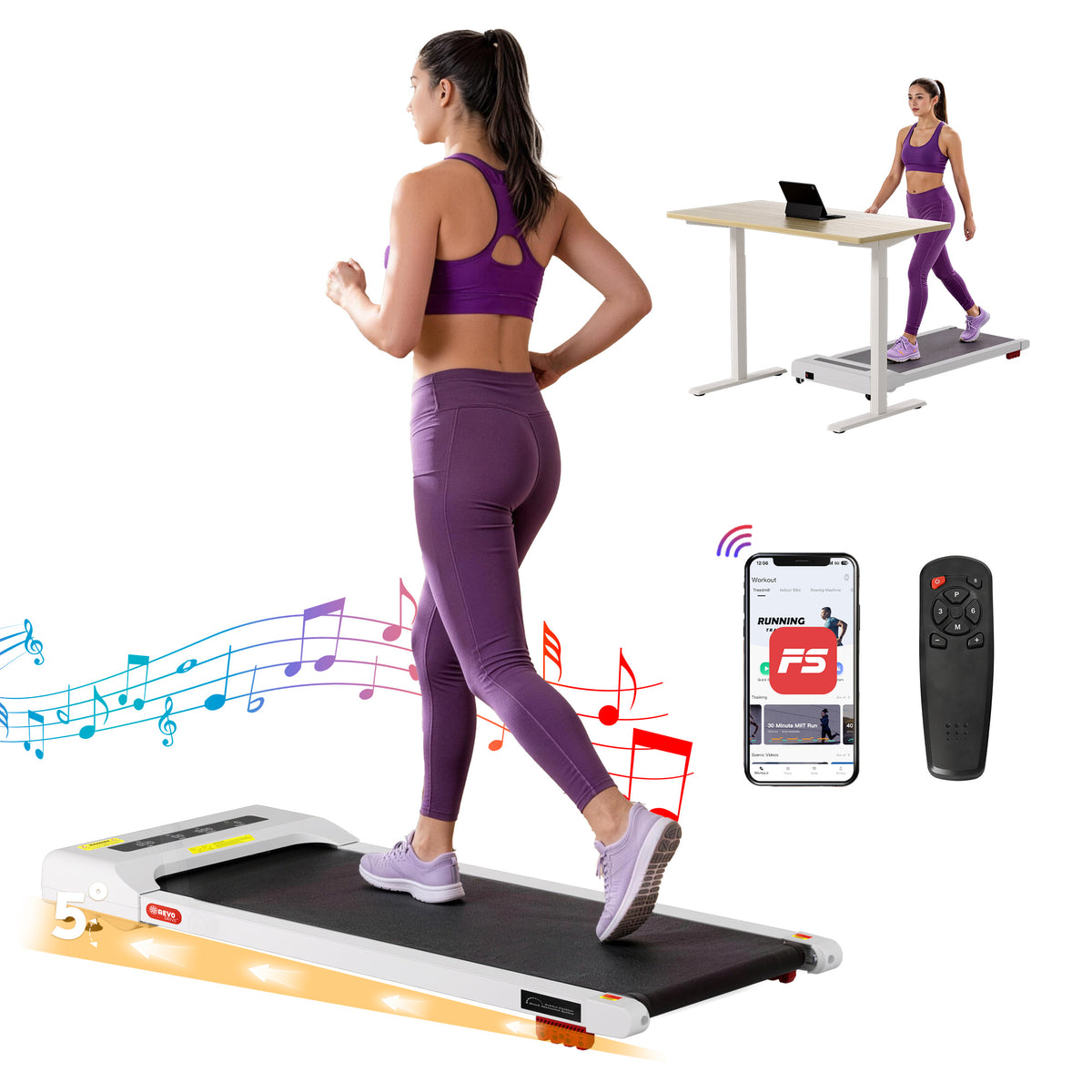 Everfit 3 in 1 Treadmill Electric Walking Pad Incline Under Desk Home Gym 380mm White