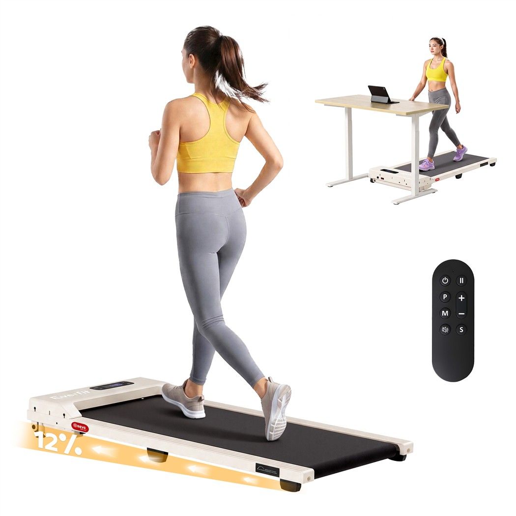 Everfit 3 in 1 Walking Pad Treadmill 12% Incline Under Desk Treadmills for Home Gym With 38cm Wide Belt Beige