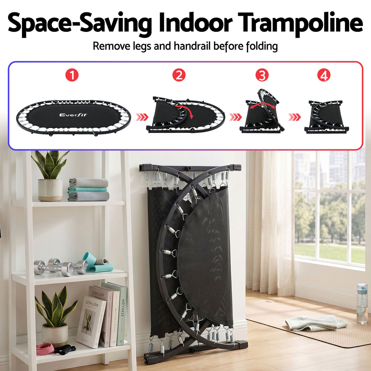 Everfit 56-Inch Foldable Fitness Trampoline Indoor Rebounder Adjustable Handrail