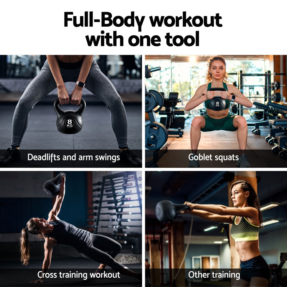 Everfit 8kg Kettlebell Set Weight Lifting Bench Dumbbells Kettle Bell Gym Home