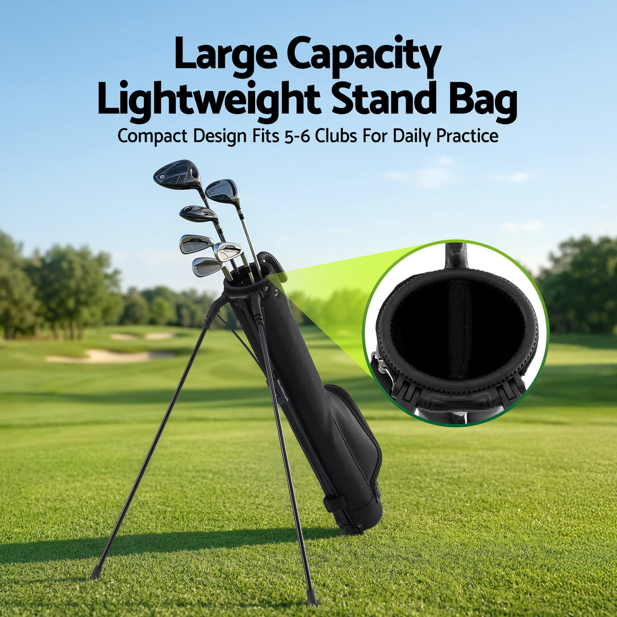 Everfit Golf Stand Bag 2-Way Divider Lightweight Carry Bag for 5-6 Clubs with Insulated Pocket Black
