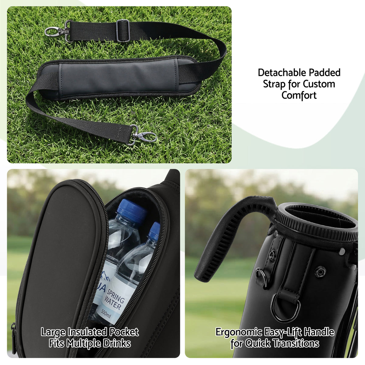 Everfit Golf Stand Bag 2-Way Divider Lightweight Carry Bag for 5-6 Clubs with Insulated Pocket Black