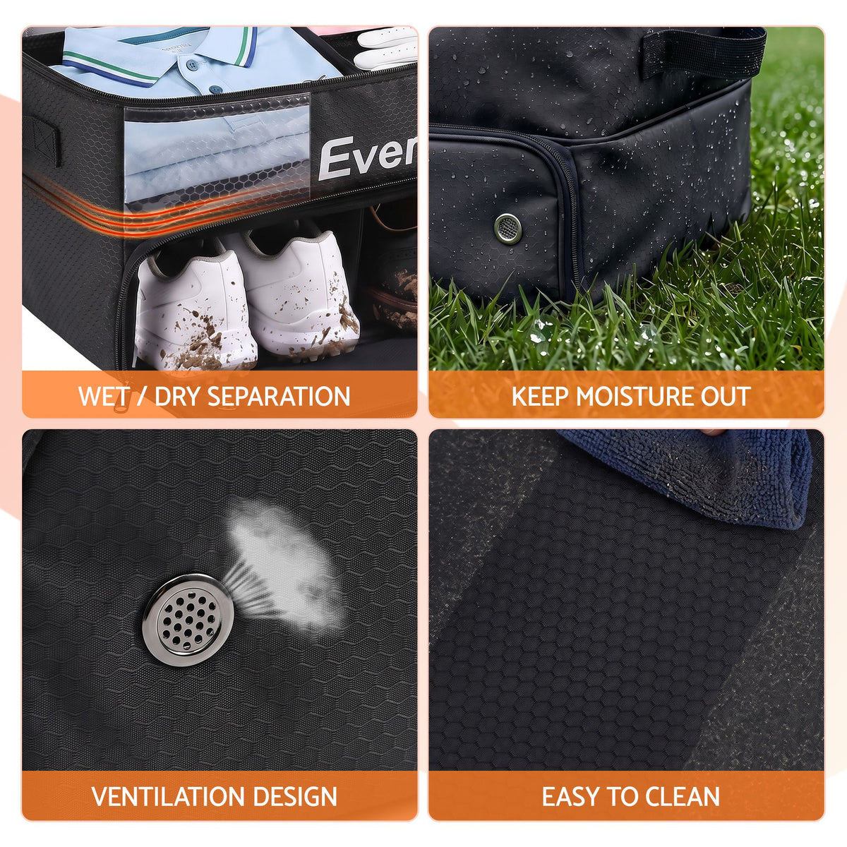 Everfit Golf Storage Bag 2-Tier Trunk Organizer with Ventilated Shoe Compartment Black