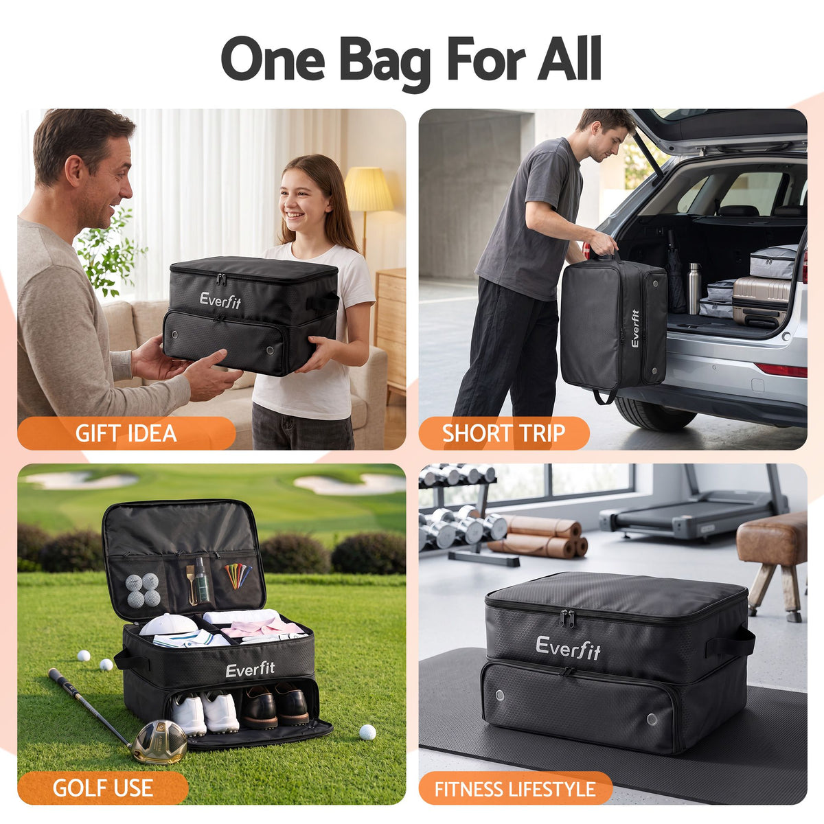 Everfit Golf Storage Bag 2-Tier Trunk Organizer with Ventilated Shoe Compartment Black