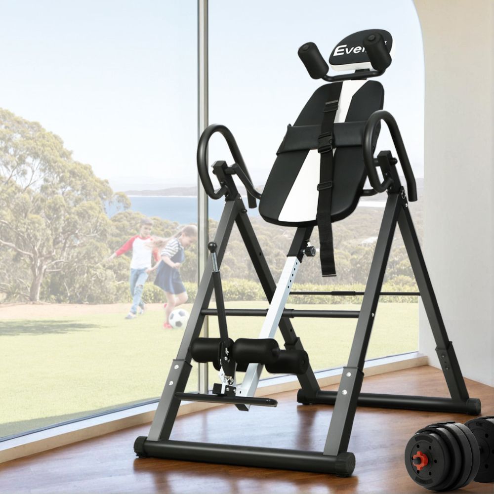Everfit Inversion Table Gravity Exercise Inverter Back Stretcher Home Gym Grey