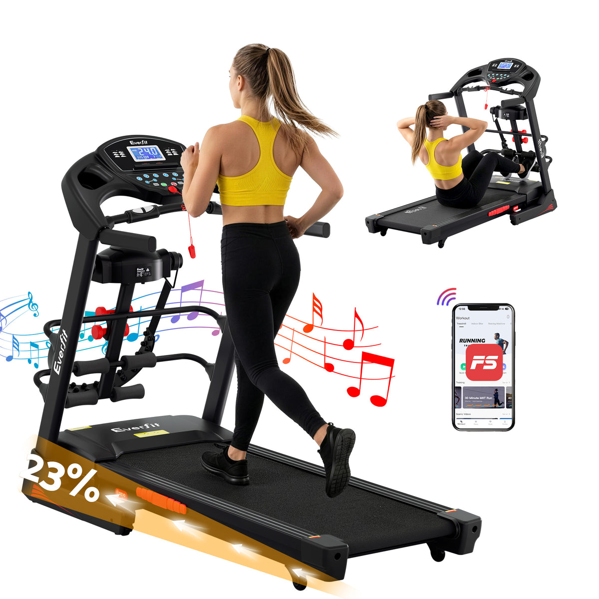 Everfit Treadmill Electric Home Gym Fitness Exercise Machine w/ Massager 480mm