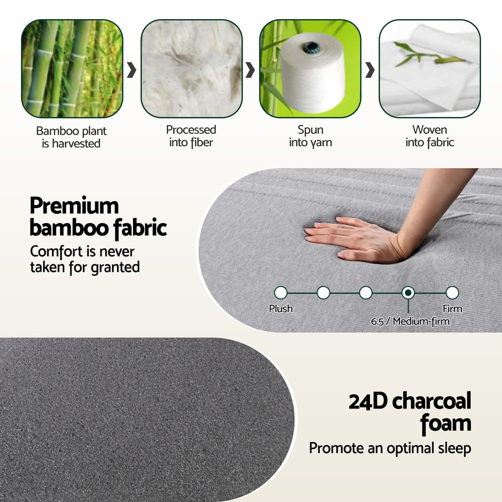 Giselle Bedding Cool Gel Memory Foam Mattress Charcoal 7-Zone Washable Bamboo Cover 15cm Single