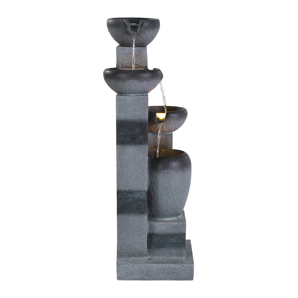 Gardeon Solar Fountain Water Feature Outdoor Fountain Indoor 4-Tier Bowl Cascading Grey