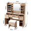 Artiss Dressing Table Vanity Desk LED Mirror Stool Set Charging Station Glass Top Rotating Shelf Wood