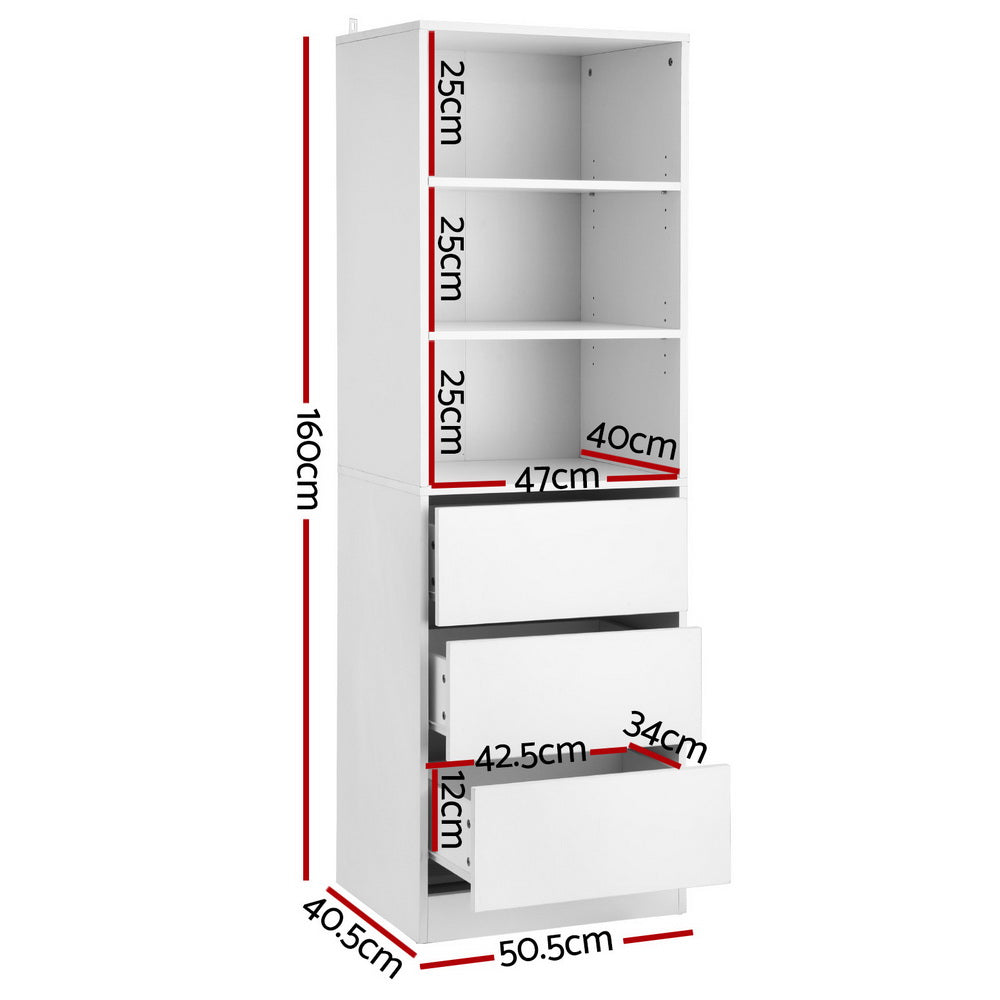 Artiss 3 Chest of Drawers Tallboy Cabinet White