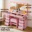 Artiss Dressing Table Charging Station LED Vanity Desk Set Stool Glass Top Make up Mirror Storage Drawer Pink