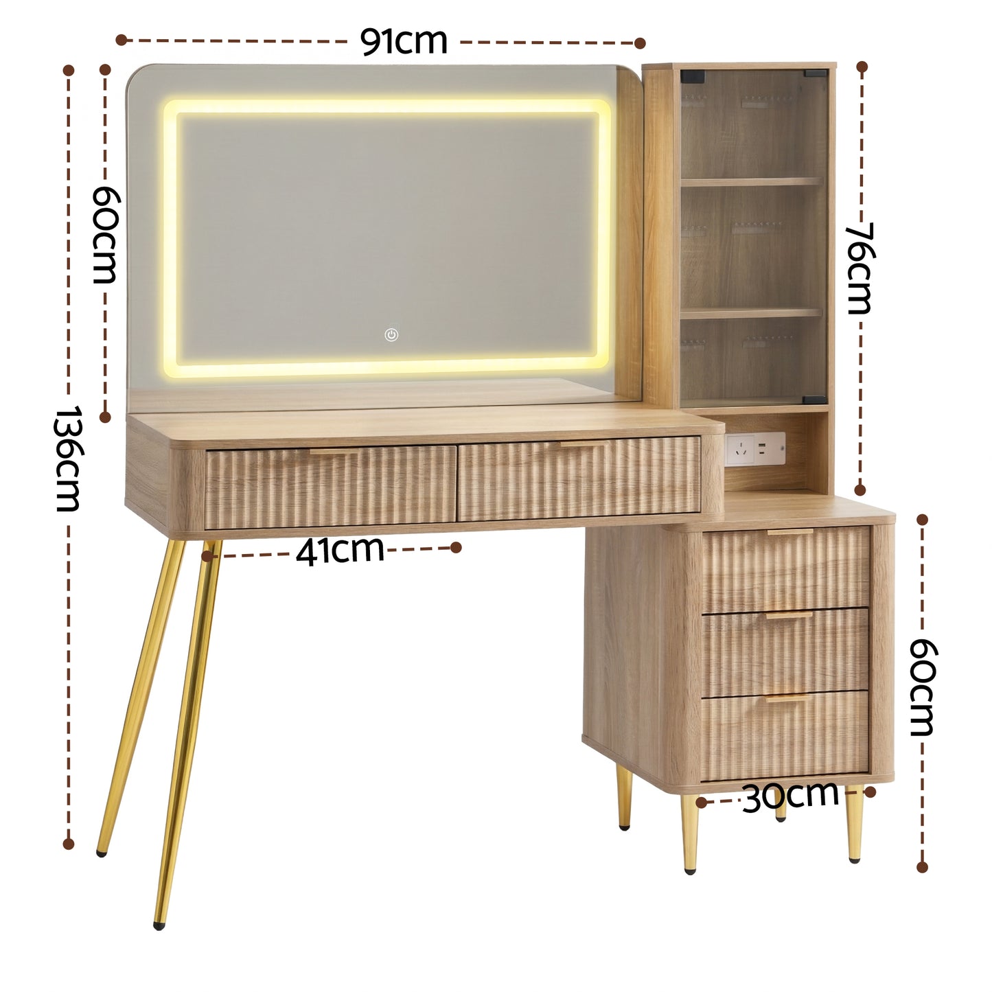 Artiss Dressing Table LED Vanity Desk Charging Station Wood