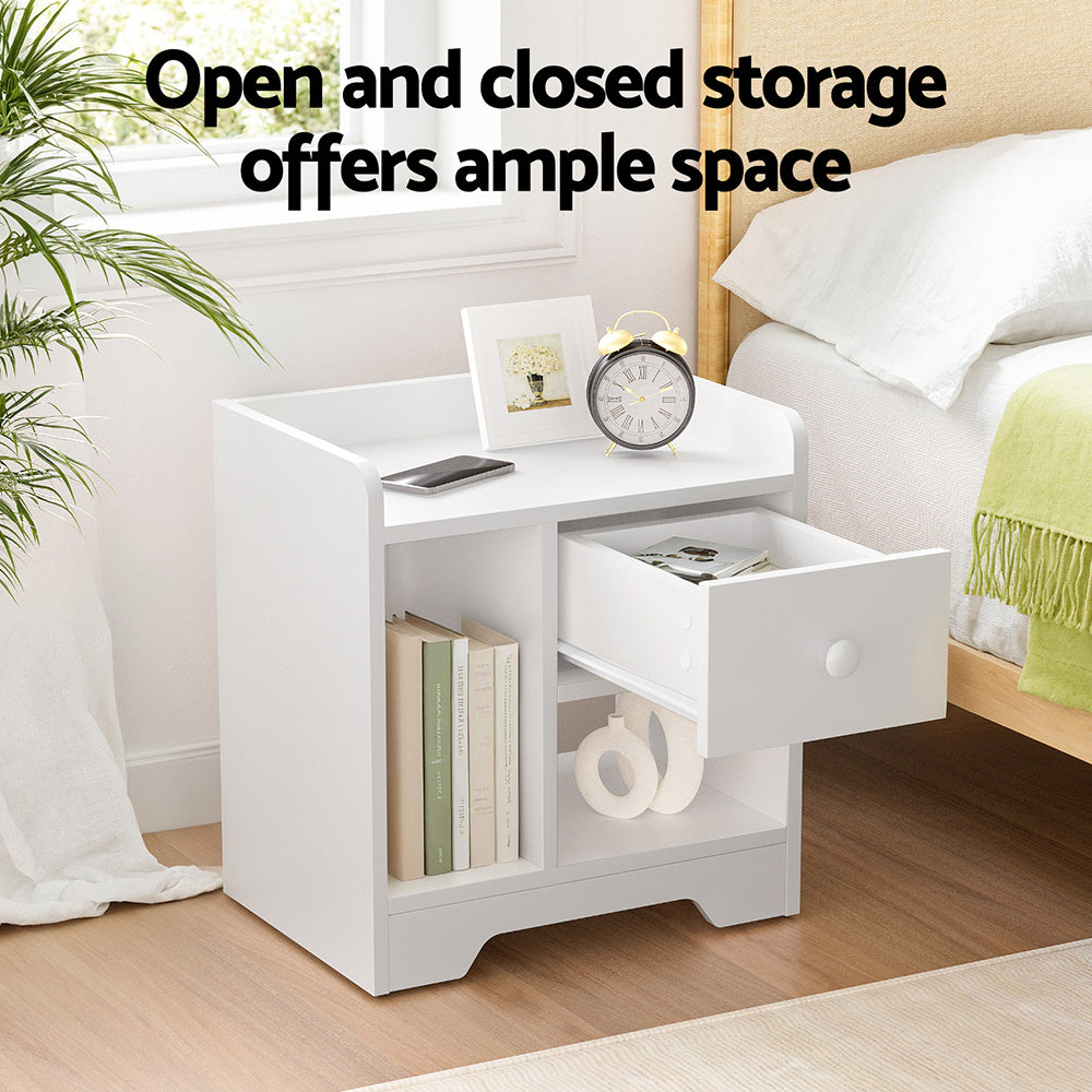 Artiss Bedside Table Drawer Nightstand Side End Table Storage Open Shelf White