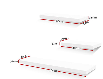 Artiss Floating Wall Shelf Set of 3 White