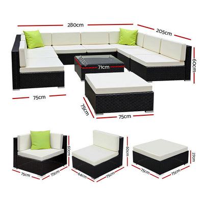 Gardeon 10-Piece Outdoor Sofa Set Wicker Couch Lounge Setting Cover