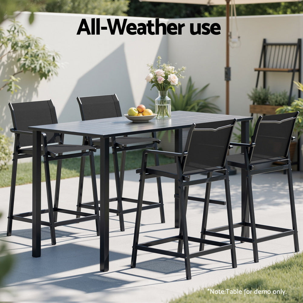 Gardeon 2PC Outdoor Bar Stools Steel Dining Chairs Patio Furniture Garden Black
