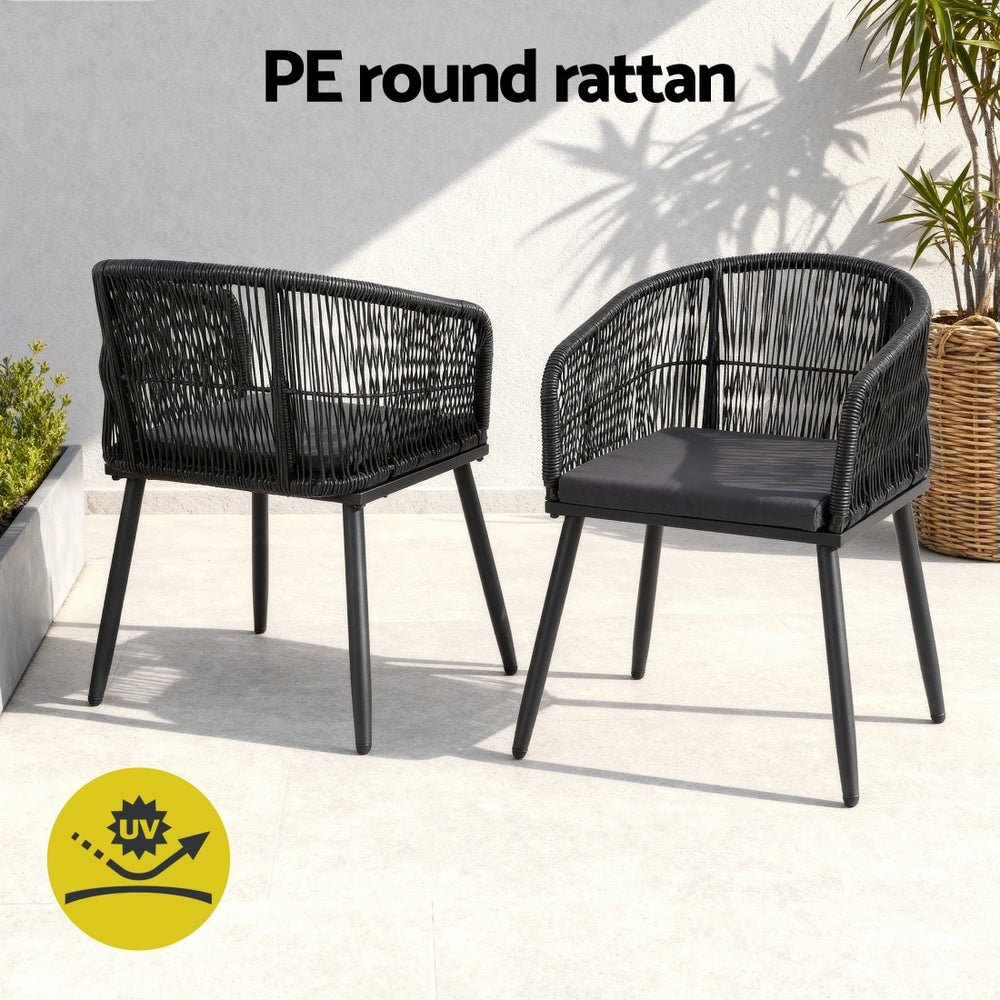 Gardeon 2PC Outdoor Dining Chairs Wicker Chair Patio Furniture Garden Steel Black