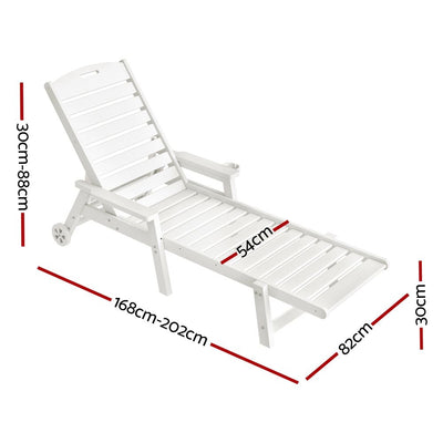 Gardeon 2PCS Sun Lounge Lounger Beach Chair HDPE Patio Outdoor Furniture with Wheels White