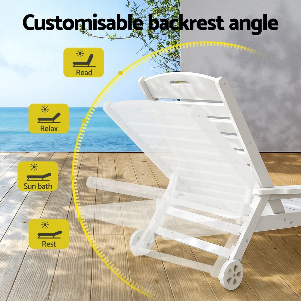 Gardeon 2PCS Sun Lounge Lounger Beach Chair HDPE Patio Outdoor Furniture with Wheels White