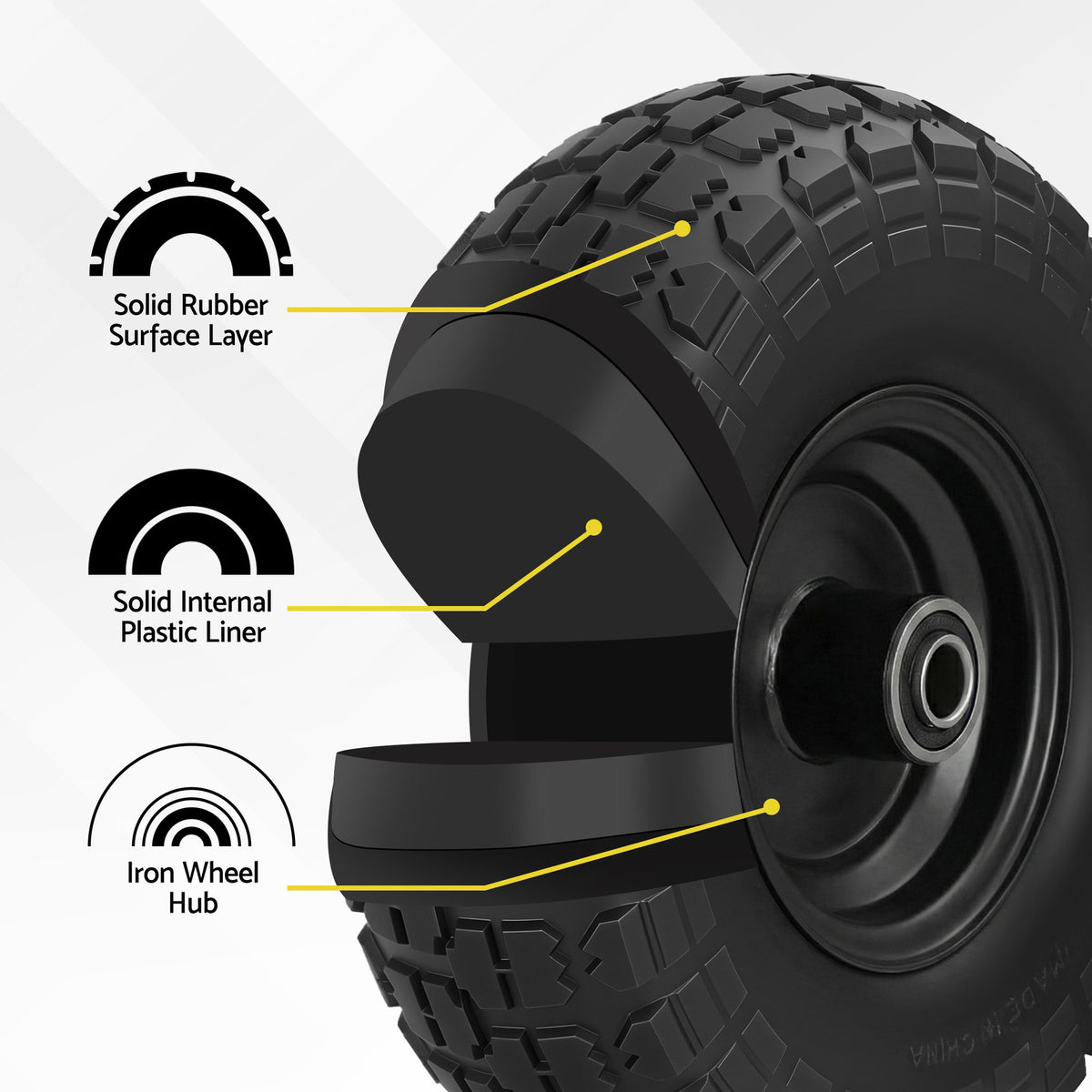 Gardeon 2pcs, 4.10/3.50-4 Tire And Wheel Flat Free, 26cm Solid Rubber Tires with 5/8 Axle Bore Hole And Double Sealed Bearings, Perfect for Wheelbarrow, Garden Cart, Wagon, Dolly