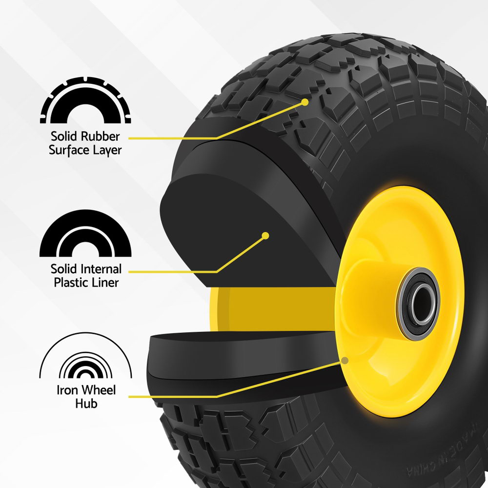 Gardeon 2pcs, 4.10/3.50-4 Tire And Wheel Flat Free, 26cm Solid Rubber Tires with 5/8 Axle Bore Hole And Double Sealed Bearings, Perfect for Wheelbarrow, Garden Cart, Wagon, Dolly