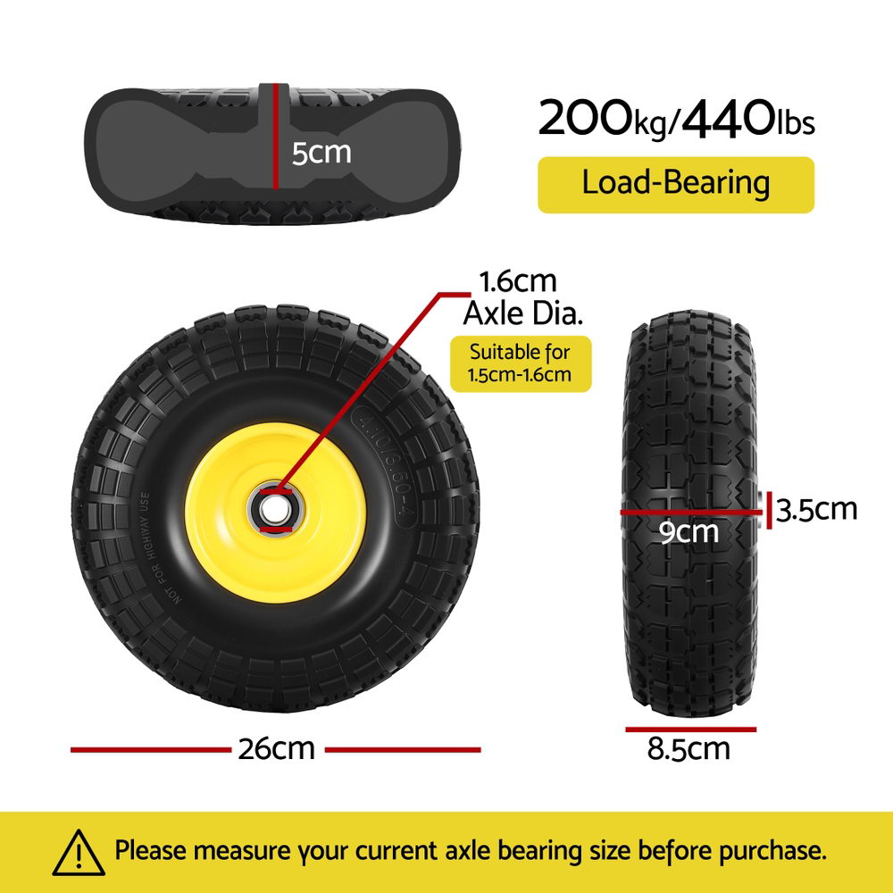 Gardeon 2pcs, 4.10/3.50-4 Tire And Wheel Flat Free, 26cm Solid Rubber Tires with 5/8 Axle Bore Hole And Double Sealed Bearings, Perfect for Wheelbarrow, Garden Cart, Wagon, Dolly