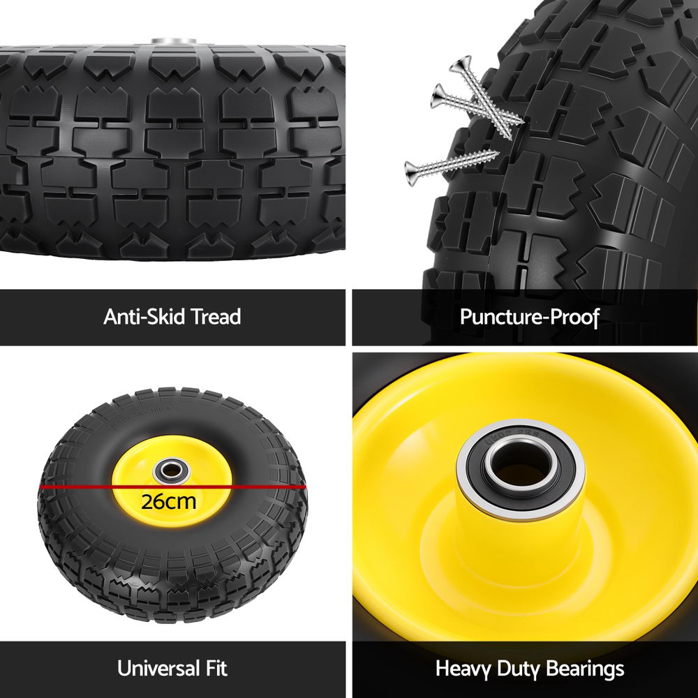 Gardeon 2pcs, 4.10/3.50-4 Tire And Wheel Flat Free, 26cm Solid Rubber Tires with 5/8 Axle Bore Hole And Double Sealed Bearings, Perfect for Wheelbarrow, Garden Cart, Wagon, Dolly