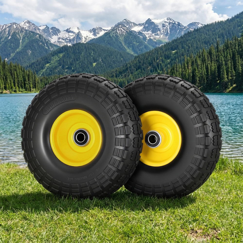 Gardeon 2pcs, 4.10/3.50-4 Tire And Wheel Flat Free, 26cm Solid Rubber Tires with 5/8 Axle Bore Hole And Double Sealed Bearings, Perfect for Wheelbarrow, Garden Cart, Wagon, Dolly