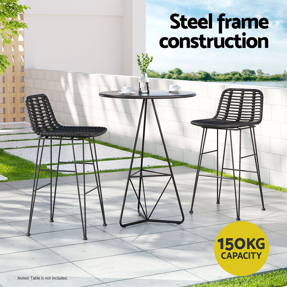 Gardeon 2x Outdoor Bar Stools Rattan Black