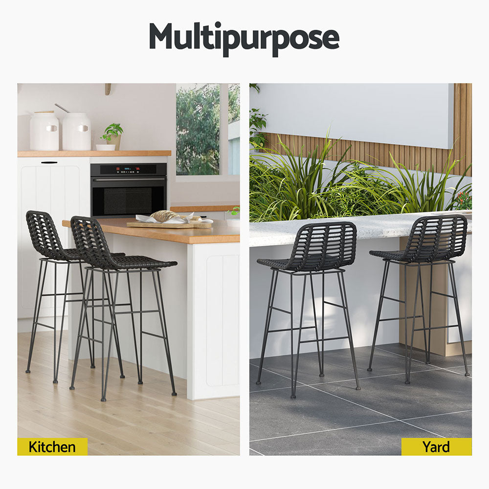 Gardeon 2x Outdoor Bar Stools Rattan Black