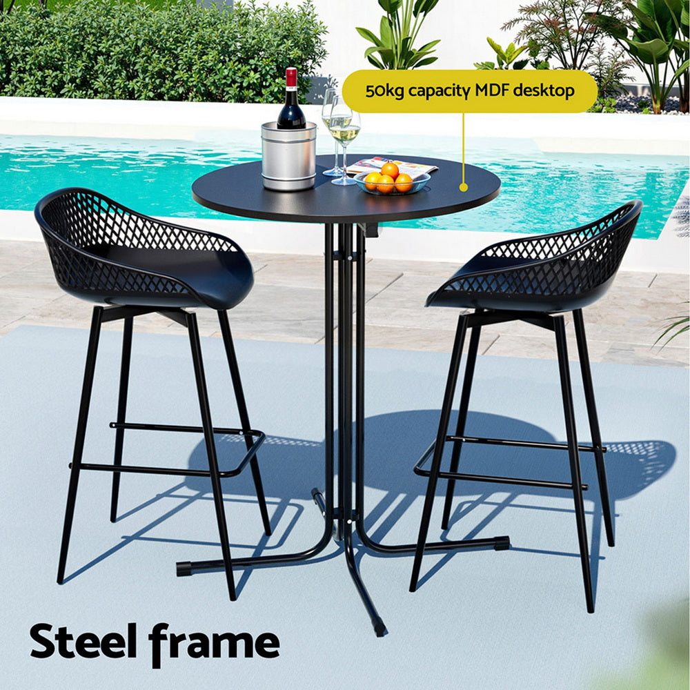 Gardeon 3PC Outdoor Bar Set Stools Dining Chairs Table Patio Furniture Bistro Set Black