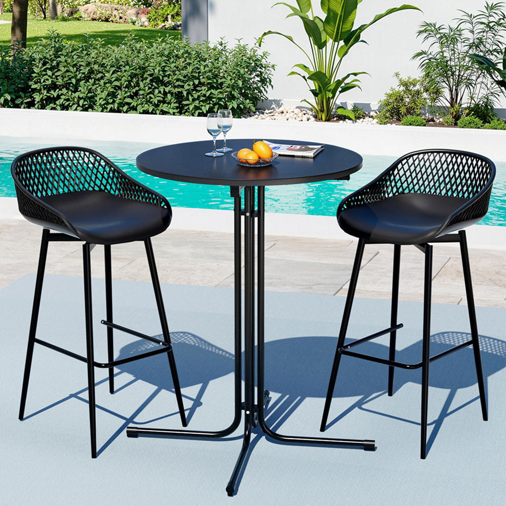 Gardeon 3PC Outdoor Bar Set Stools Dining Chairs Table Patio Furniture Bistro Set Black