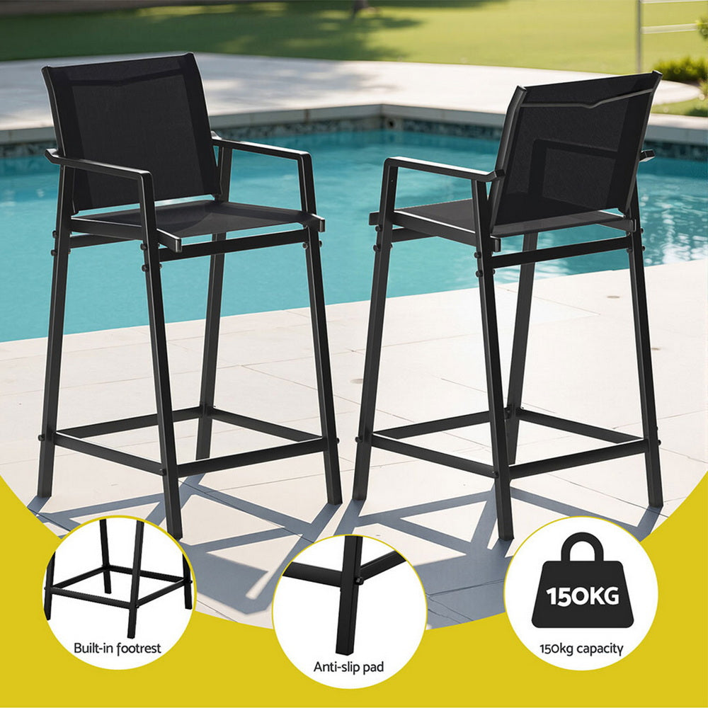 Gardeon 3PC Outdoor Bar Set Stools Dining Chairs Table Patio Furniture Bistro Set Steel Black