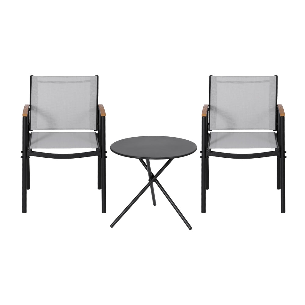 Gardeon 3PC Outdoor Bistro Set Table and Chairs Steel Dining Chair Patio Furniture Textilene