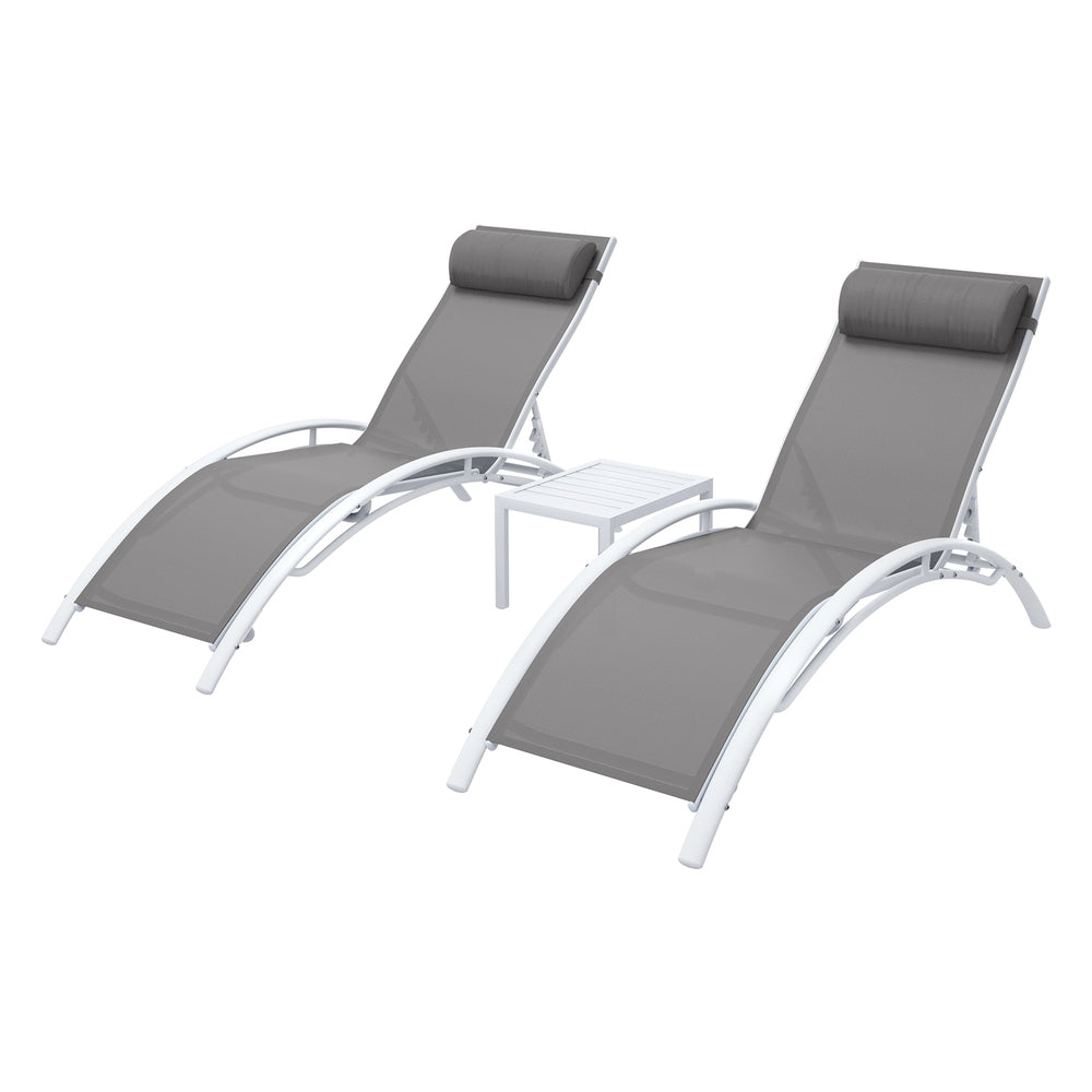 Gardeon 3PC Sun Lounge Outdoor Lounger Table Chairs Steel Patio Furniture Garden