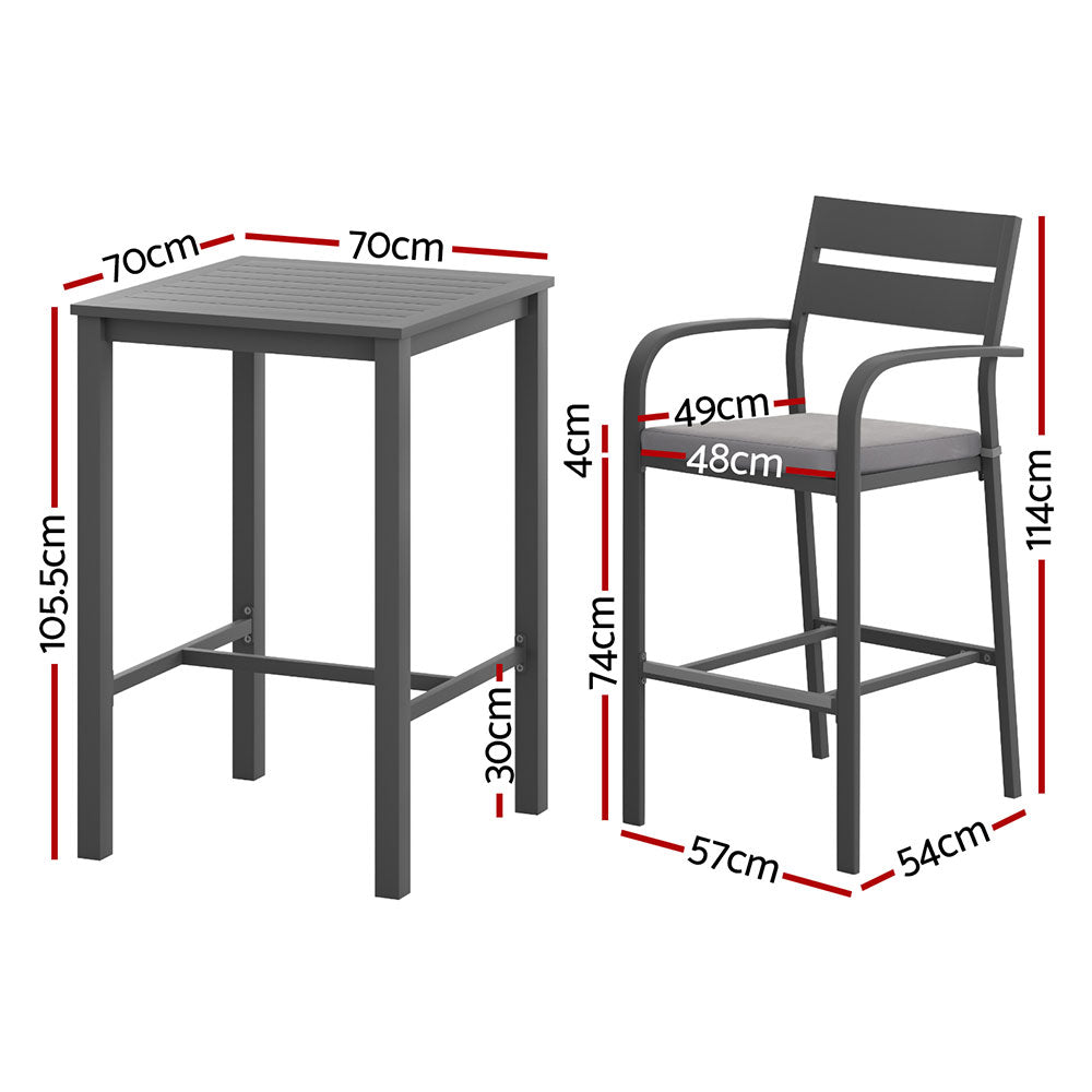Gardeon 3Pcs Outdoor Bar Set Stools Dining Chairs Table Patio Aluminium Bistro Set Black