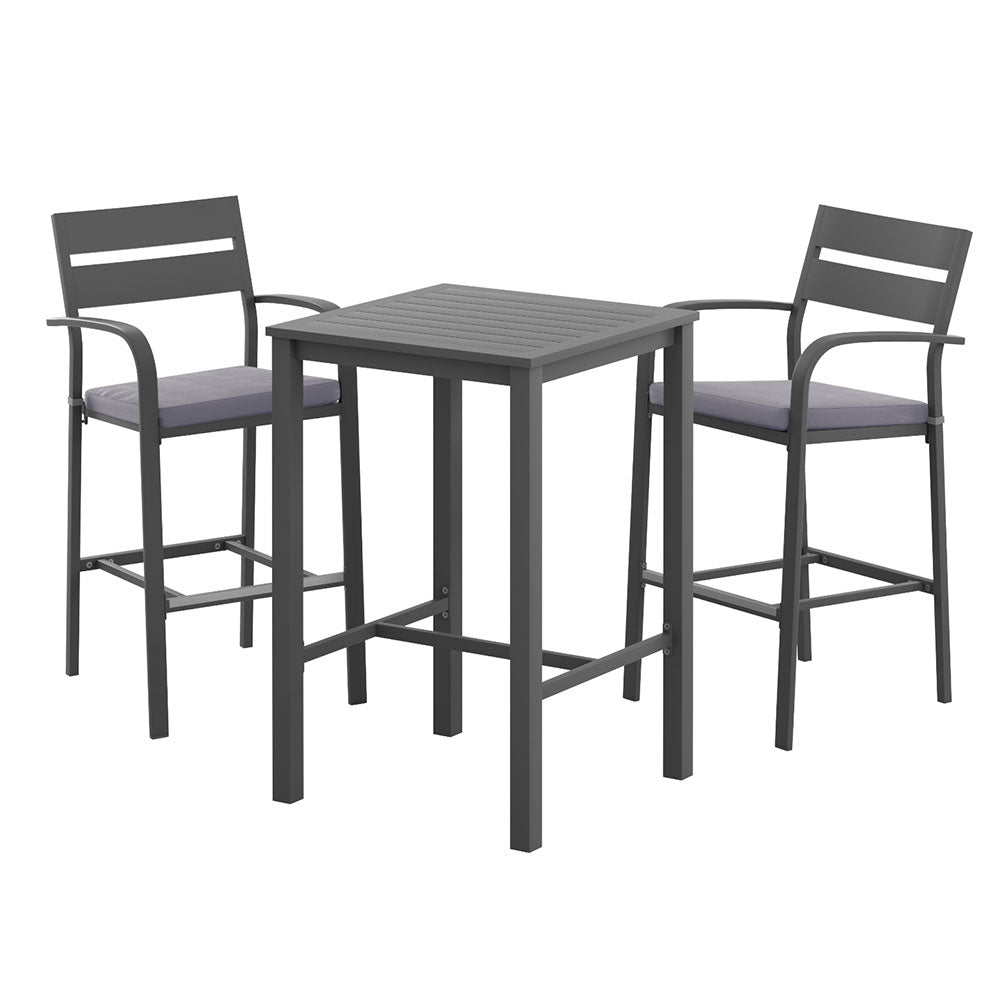 Gardeon 3Pcs Outdoor Bar Set Stools Dining Chairs Table Patio Aluminium Bistro Set Black