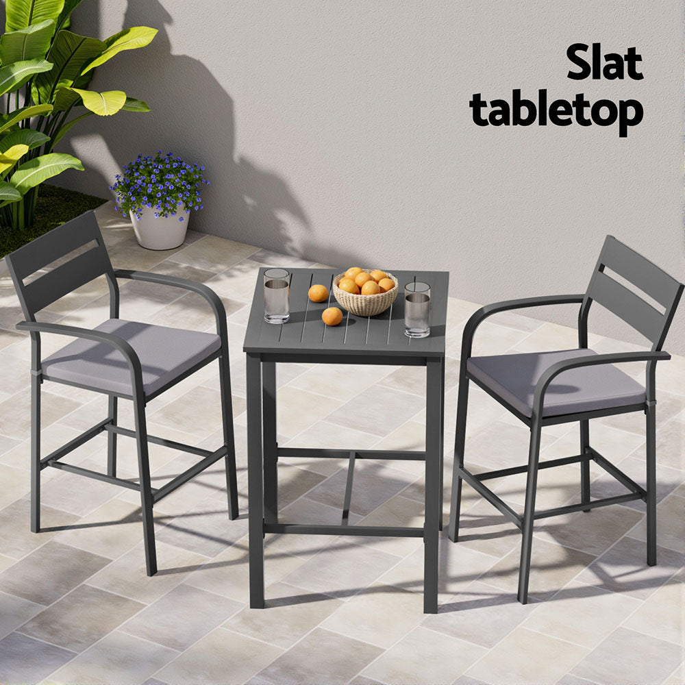 Gardeon 3Pcs Outdoor Bar Set Stools Dining Chairs Table Patio Aluminium Bistro Set Black