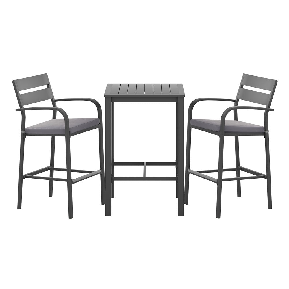 Gardeon 3Pcs Outdoor Bar Set Stools Dining Chairs Table Patio Aluminium Bistro Set Black