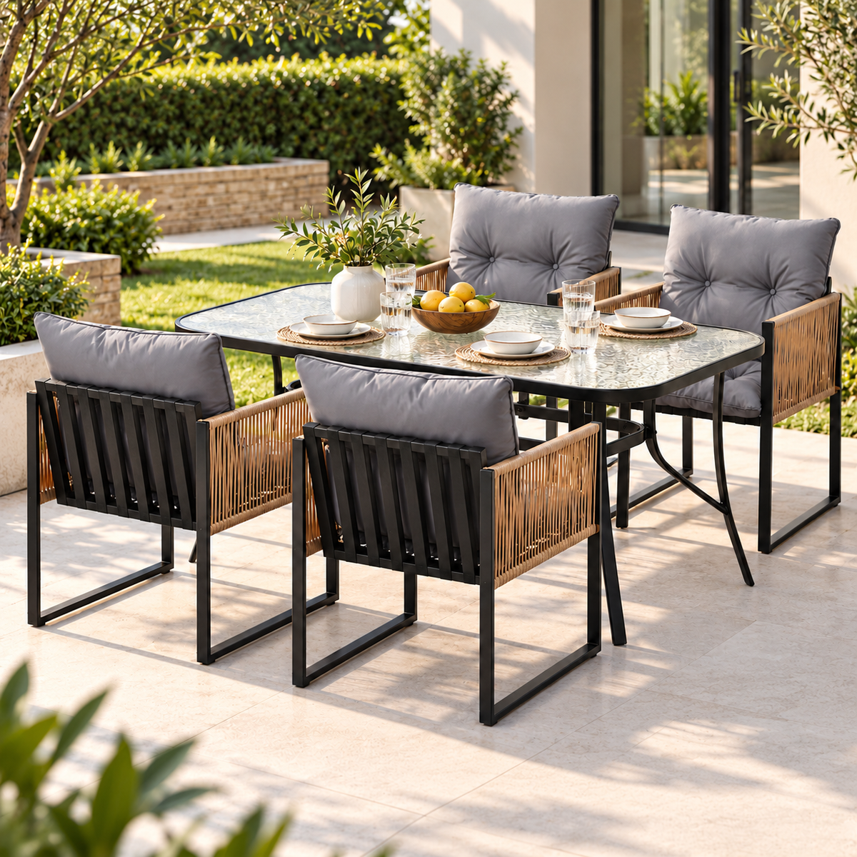 Gardeon 5PC Outdoor Dining Set 120CM Table and Chairs Patio Furniture Garden Cushion