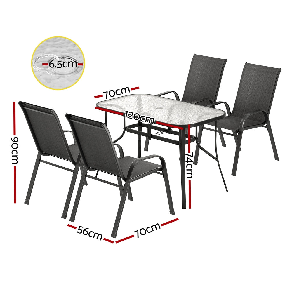 Gardeon 5PC Outdoor Dining Set Table and Chairs Patio Furniture Bistro Set Garden Black