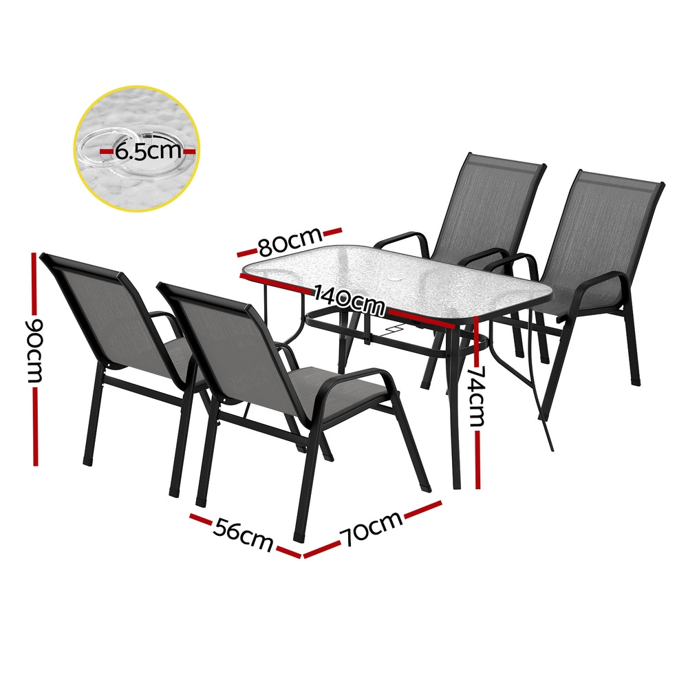 Gardeon 5PC Outdoor Dining Set Table and Chairs Patio Furniture Bistro Set Garden Grey
