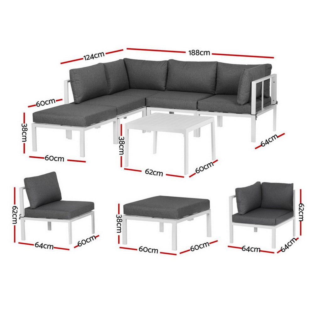 Gardeon 6PCS Outdoor Sofa Set Aluminium Table and Chairs Lounge Patio Furniture