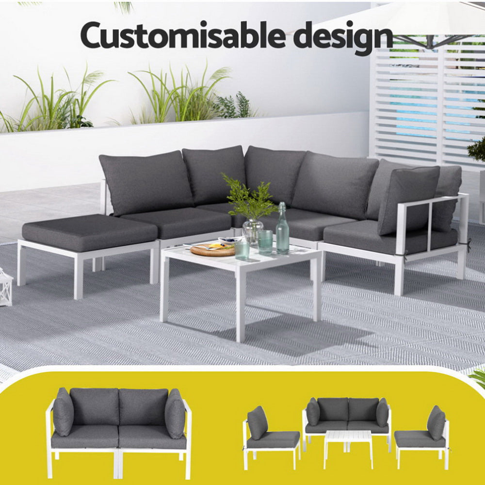 Gardeon 6PCS Outdoor Sofa Set Aluminium Table and Chairs Lounge Patio Furniture