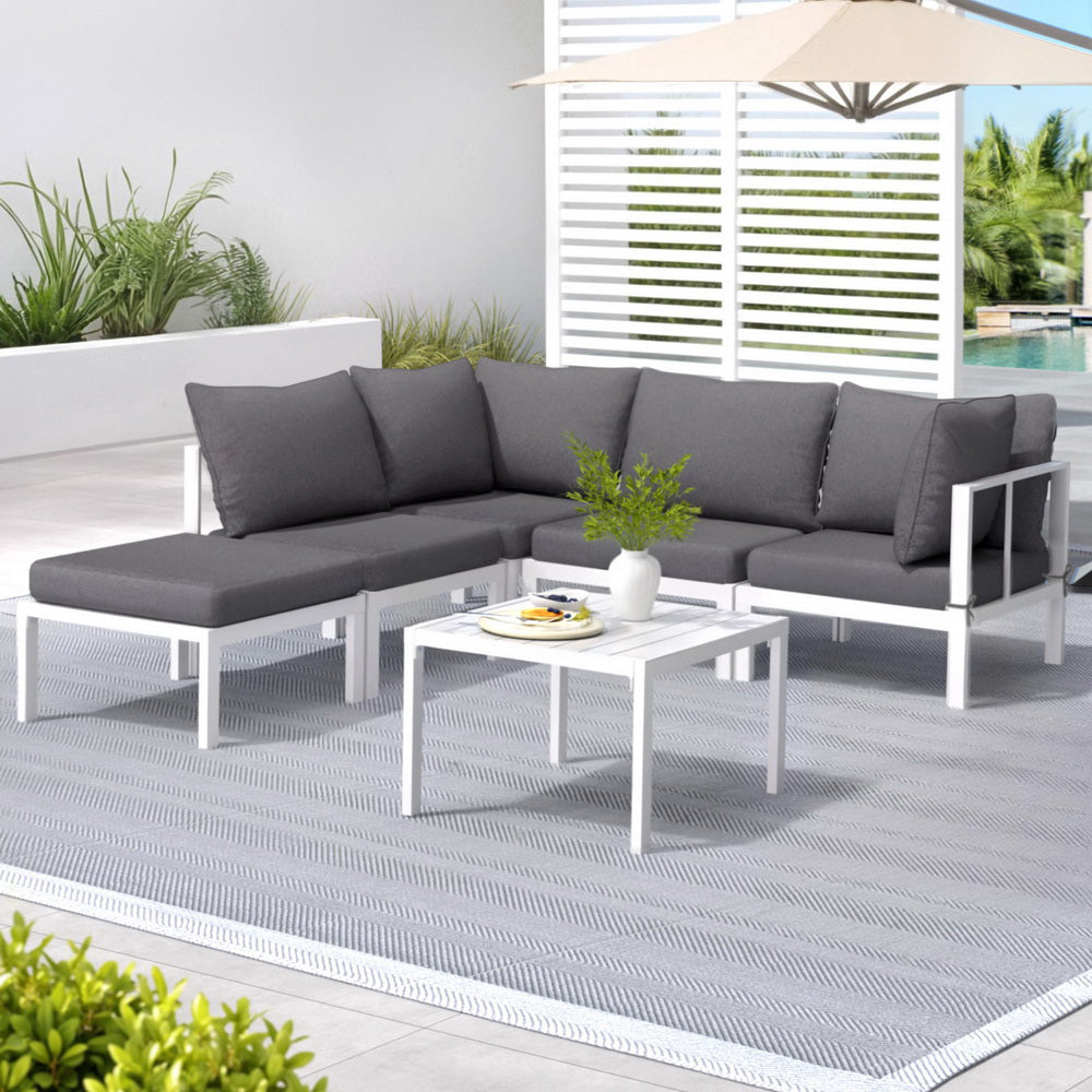 Gardeon 6PCS Outdoor Sofa Set Aluminium Table and Chairs Lounge Patio Furniture