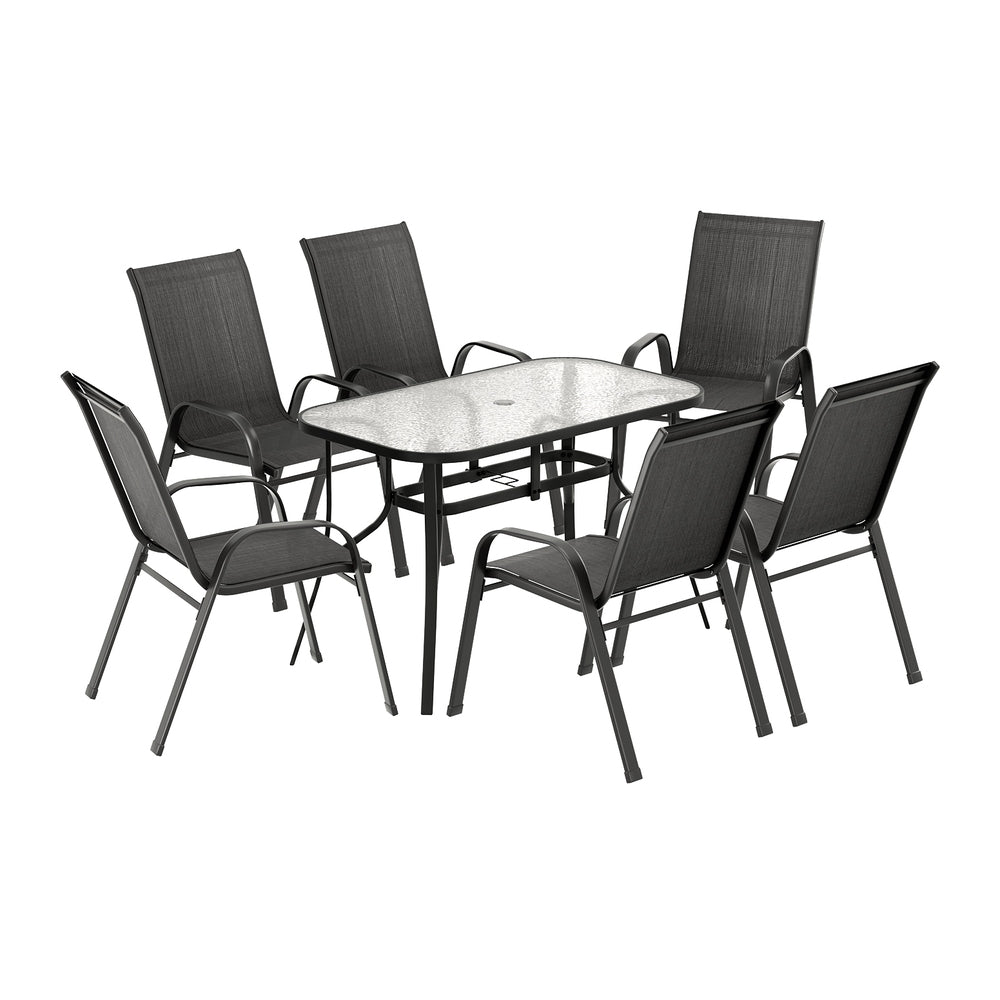 Gardeon 7PC Outdoor Dining Set Table and Chairs Patio Furniture Garden Bistro Set Black