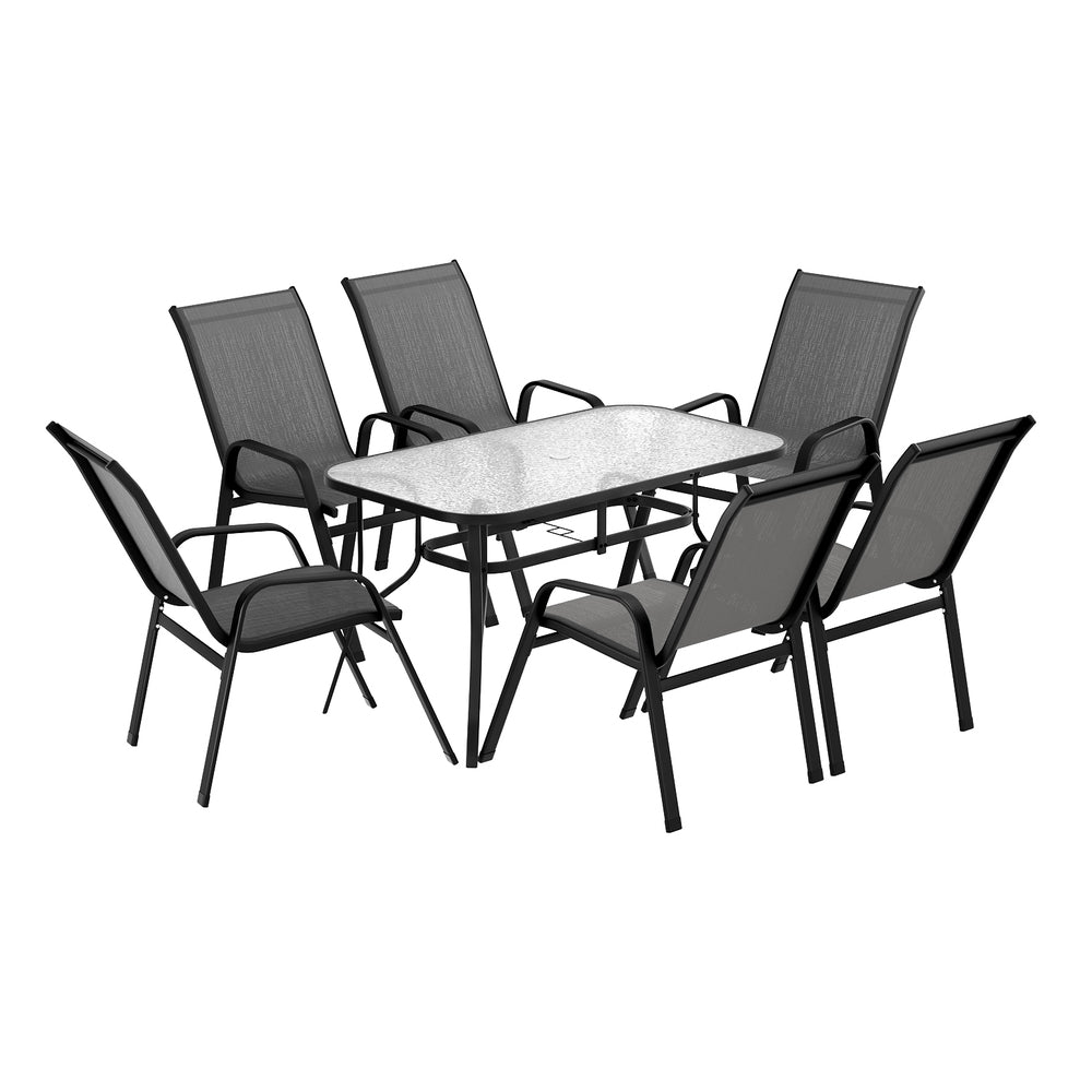 Gardeon 7PC Outdoor Dining Set Table and Chairs Patio Furniture Garden Bistro Set Grey