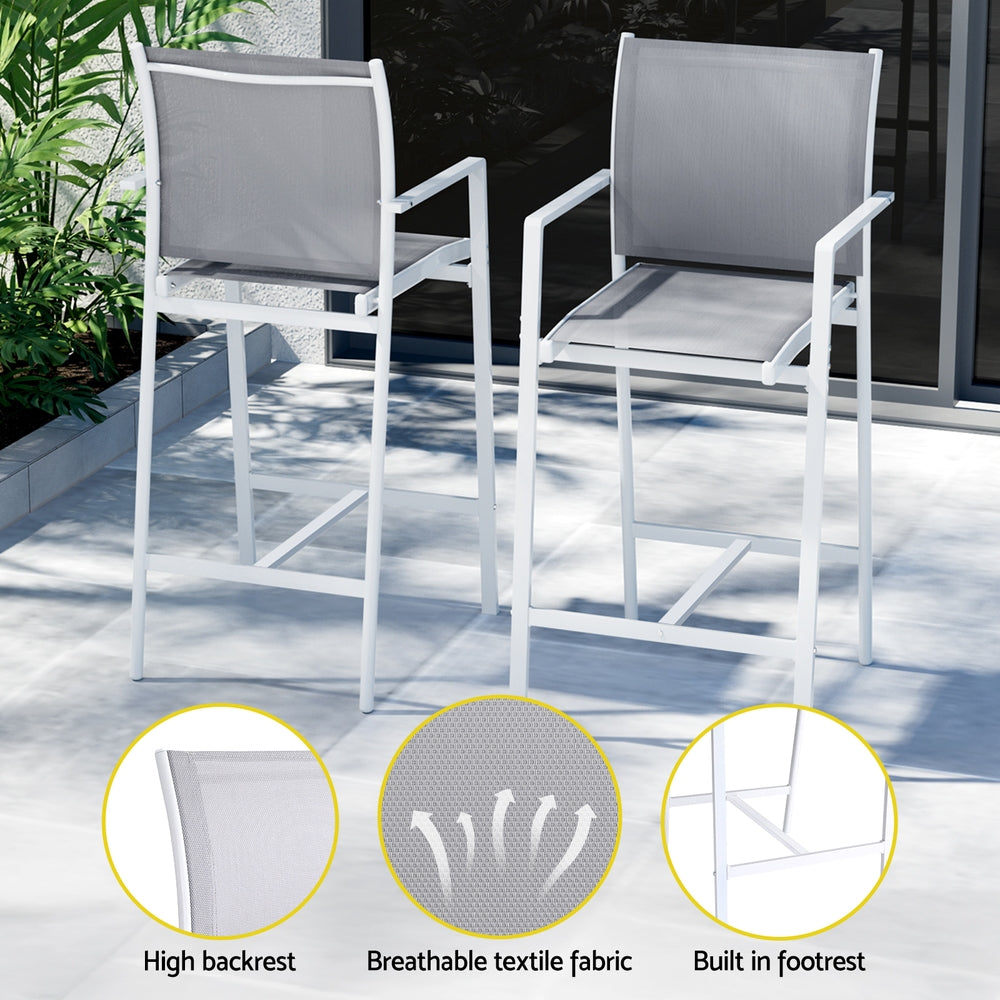 Gardeon 7PCS Outdoor Bar Set Stools Dining Chairs Table Patio Steel Bistro Set White