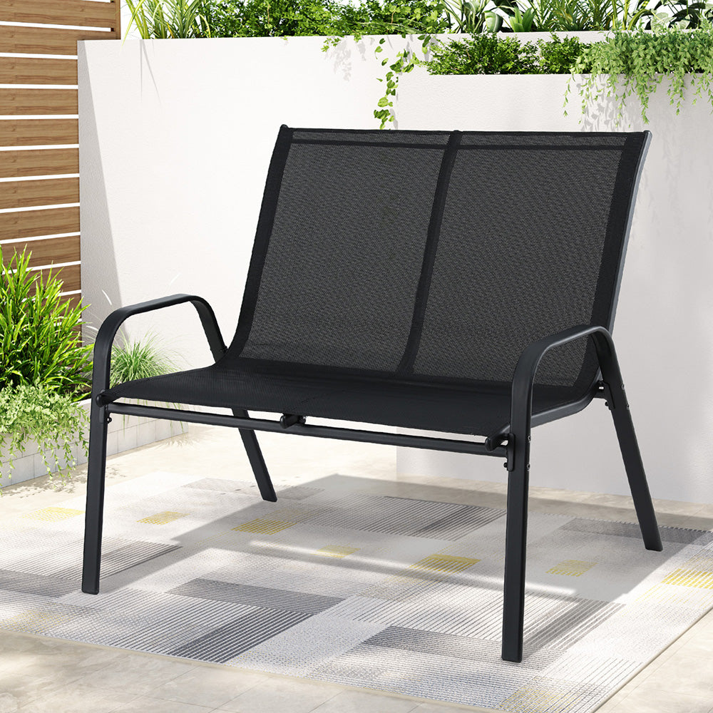 Gardeon Garden Bench Seat Steel Outdoor Patio Park Lounge Backyard Chair Black