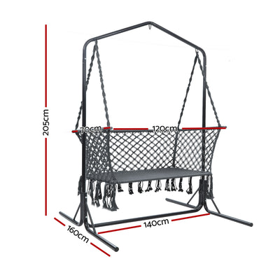 Gardeon Hammock Chair with Stand Macrame Outdoor Garden 2 Seater Grey
